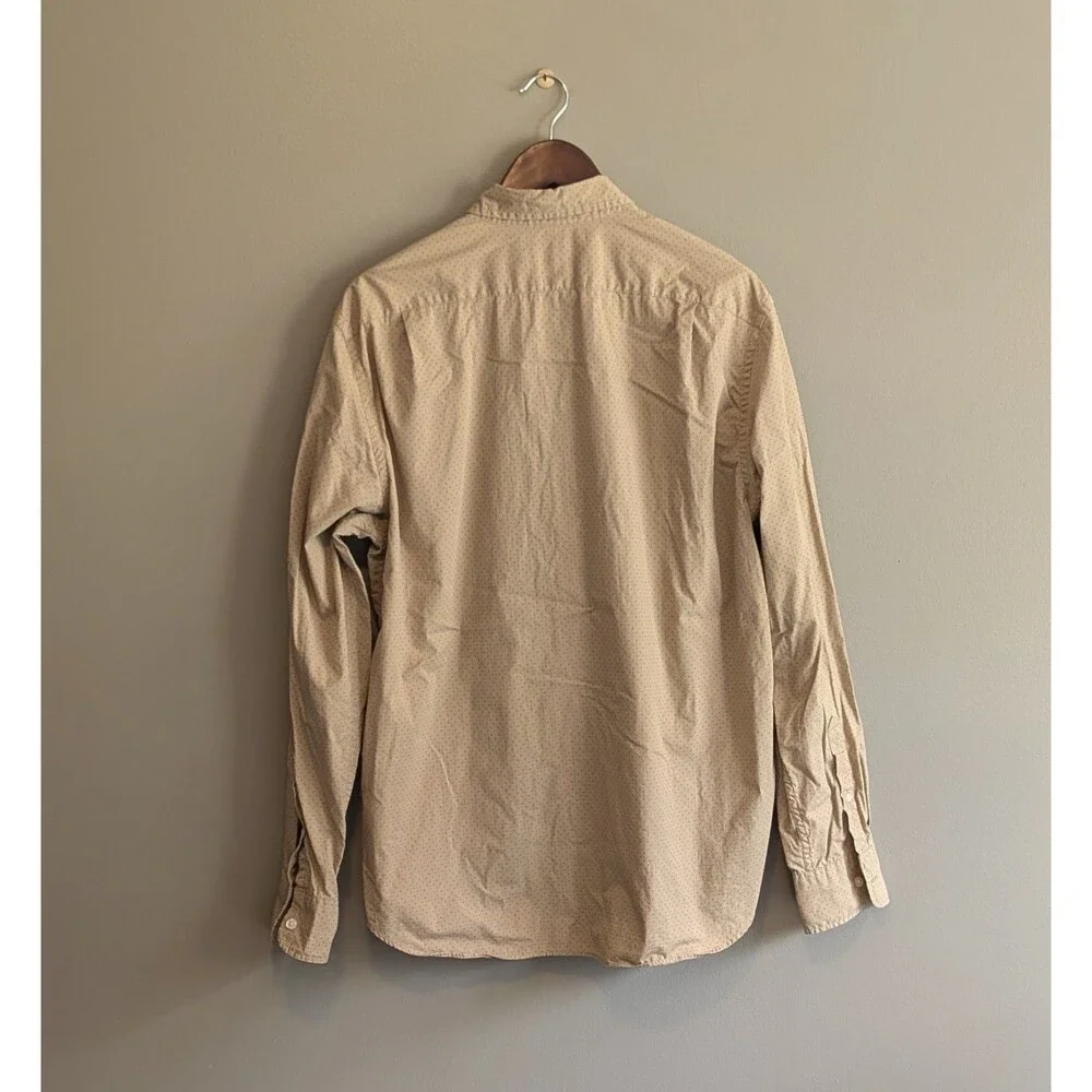 J. Crew Flex Mens Large L Tan Polka Dot Button Down Shirt Long Sleeve Stretch